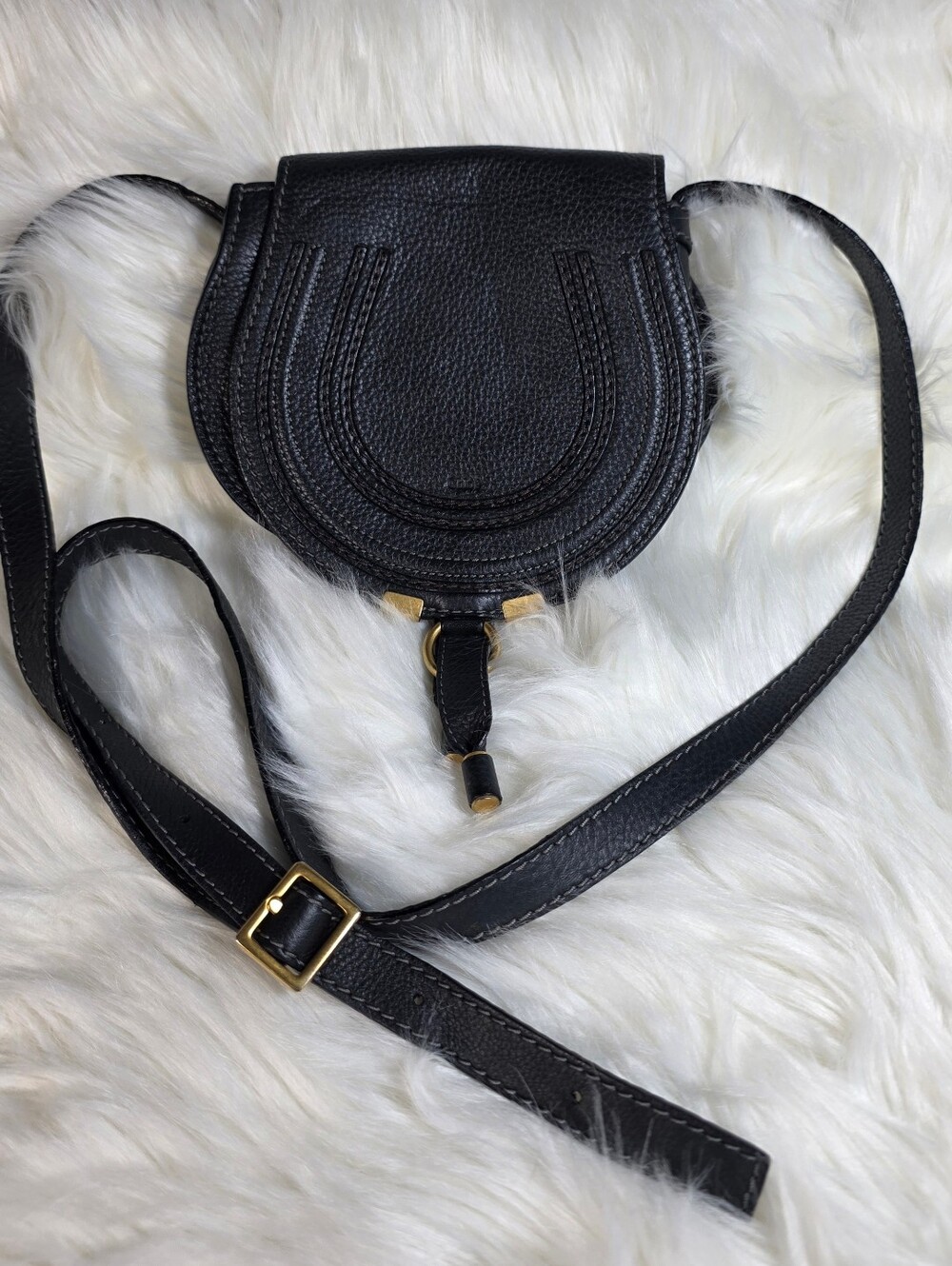 Chloé Marcie Small saddle bag in Black grained leather